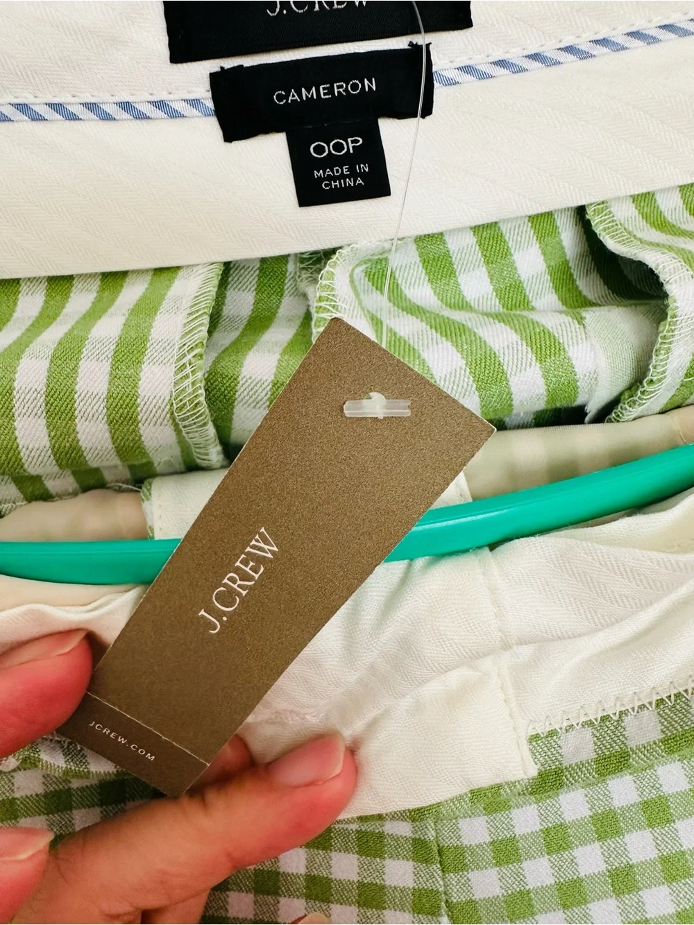 NWT J Crew Size 0 Green Gingham Check Cameron Pants Bi Stretch Cotton Cropped